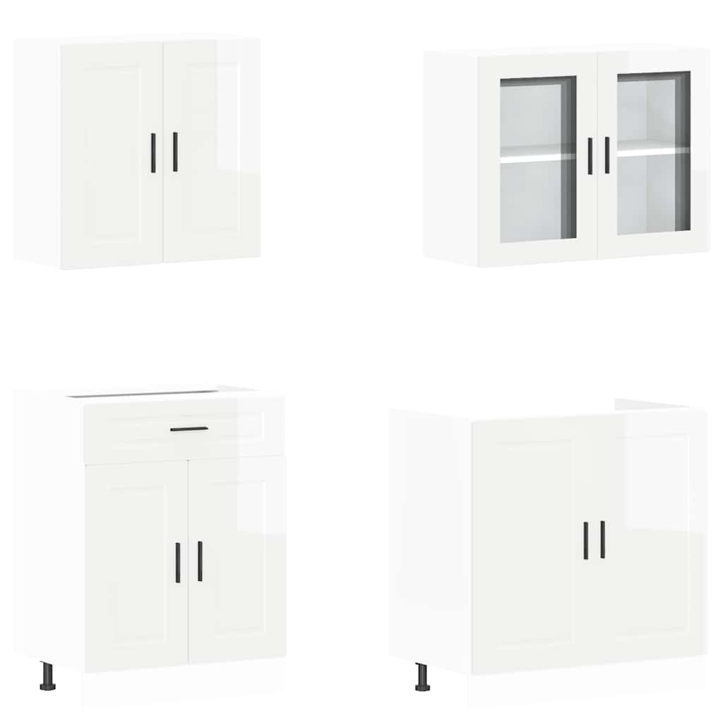 vidaXL 4 Piece Kitchen Cabinet Set Kalmar High Gloss White Engineered Wood