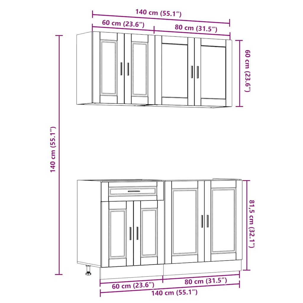 vidaXL 4 Piece Kitchen Cabinet Set Kalmar High Gloss White Engineered Wood