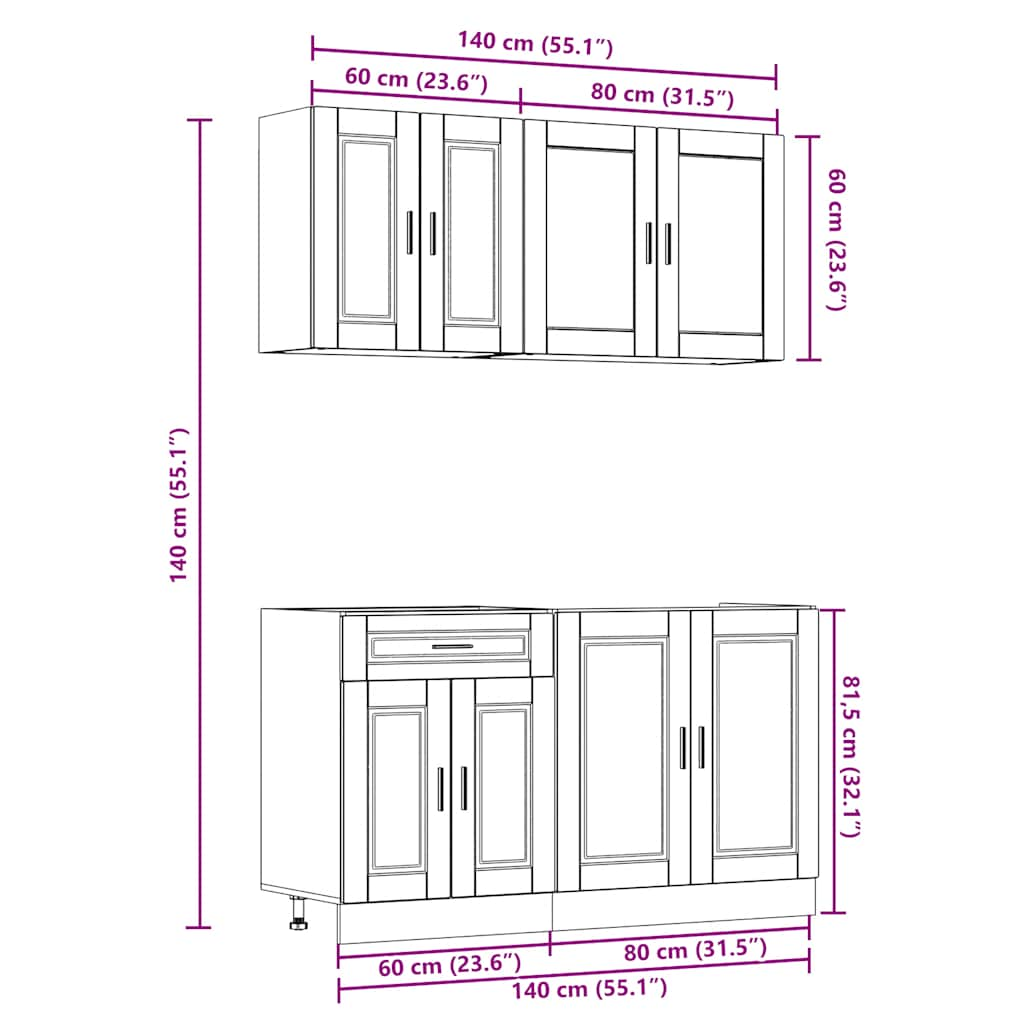 vidaXL 4 Piece Kitchen Cabinet Set Kalmar Grey Sonoma Engineered Wood