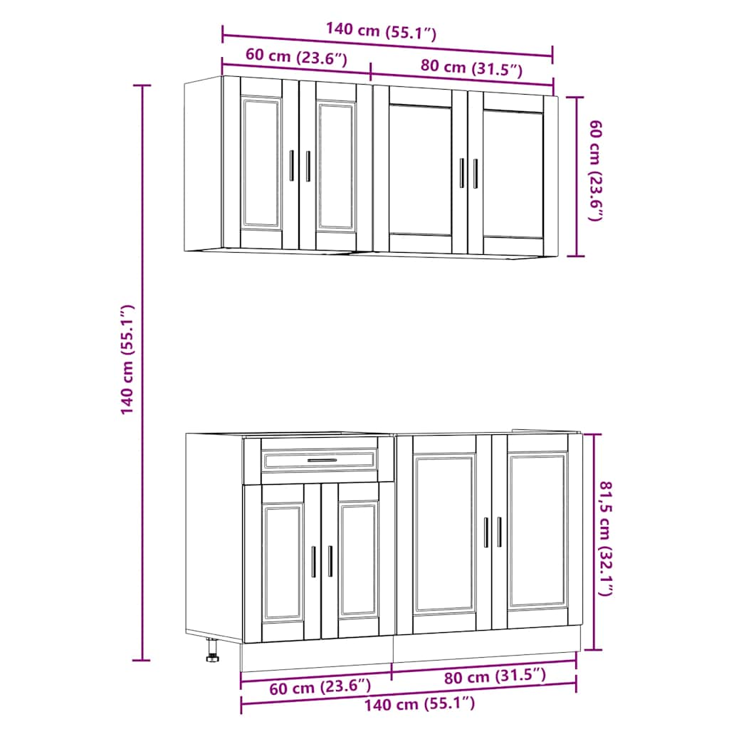 vidaXL 4 Piece Kitchen Cabinet Set Kalmar Old Wood Engineered Wood