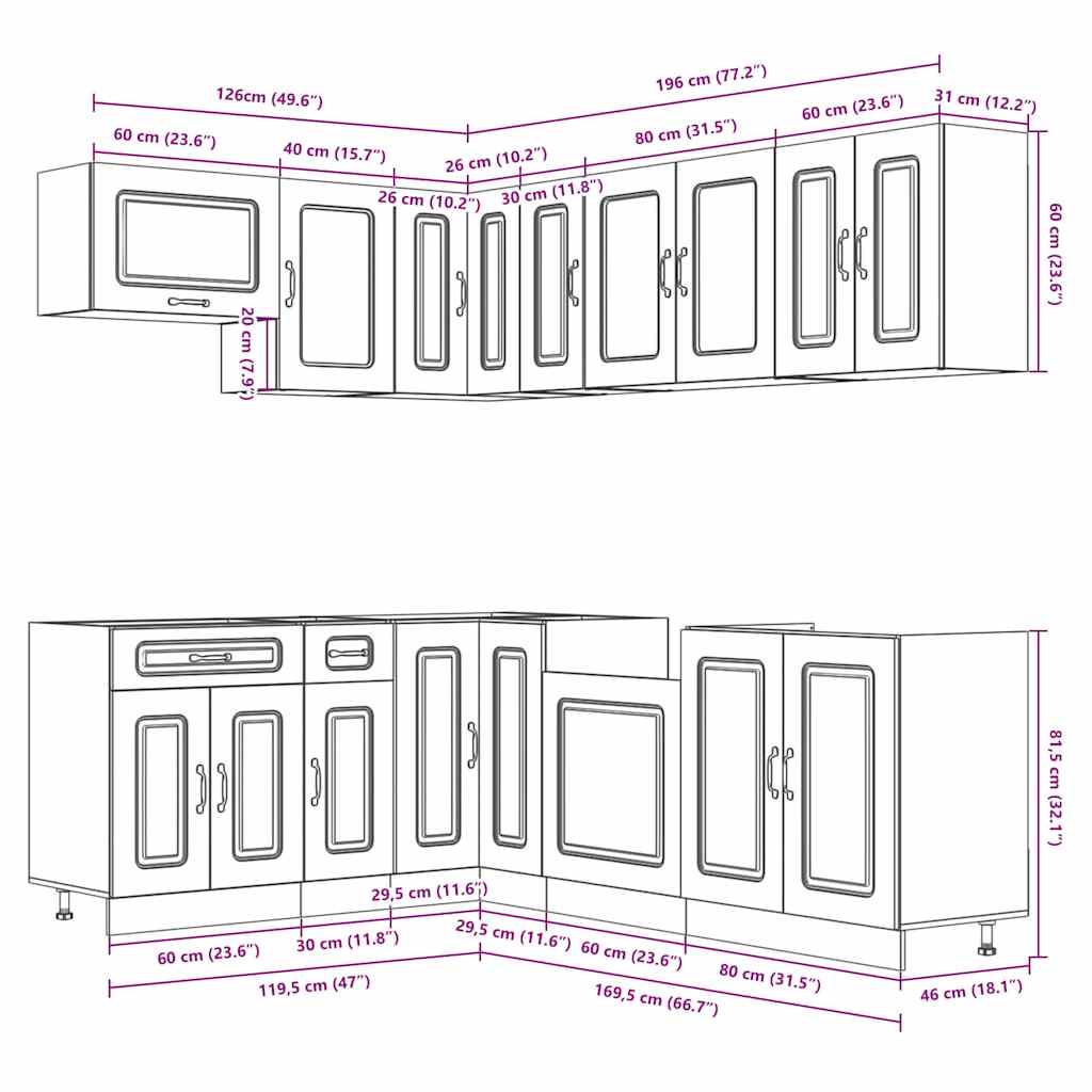 vidaXL 11 Piece Kitchen Cabinet Set Kalmar White Engineered Wood