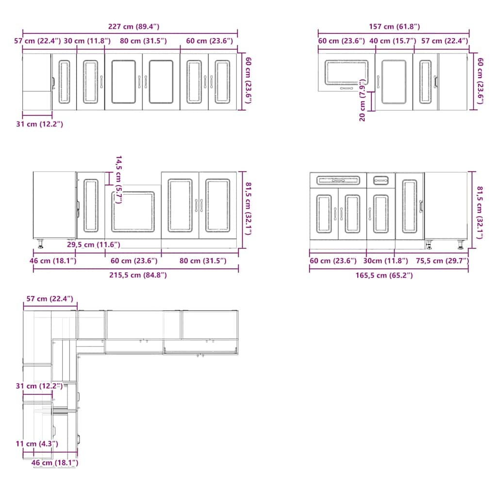 vidaXL 11 Piece Kitchen Cabinet Set Kalmar Black Engineered Wood