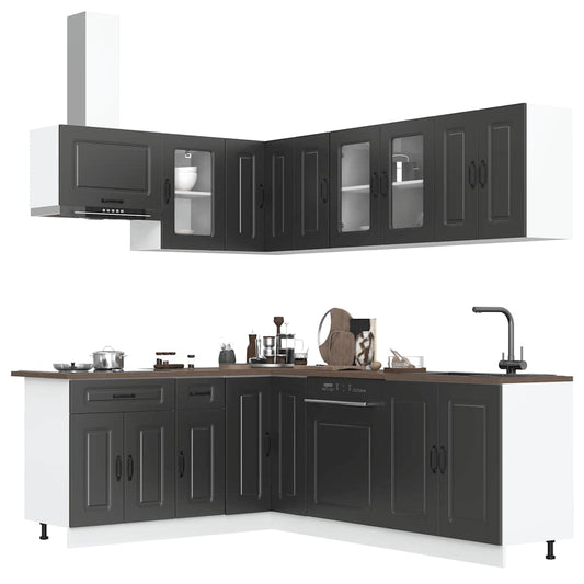 vidaXL 11 Piece Kitchen Cabinet Set Kalmar Black Engineered Wood