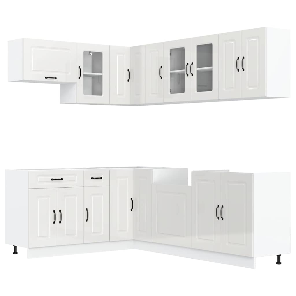 vidaXL 11 Piece Kitchen Cabinet Set Kalmar Gloss White Engineered Wood