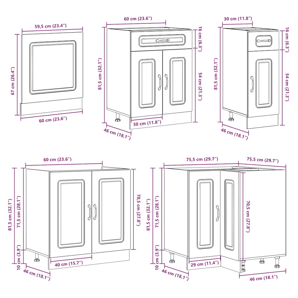 vidaXL 11 Piece Kitchen Cabinet Set Kalmar Grey Sonoma Engineered Wood