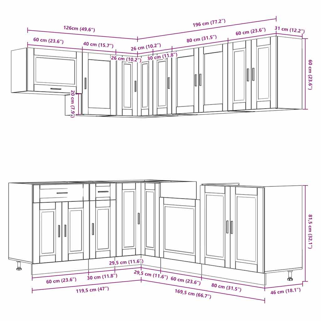 vidaXL 11 Piece Kitchen Cabinet Set Porto Sonoma Oak Engineered Wood