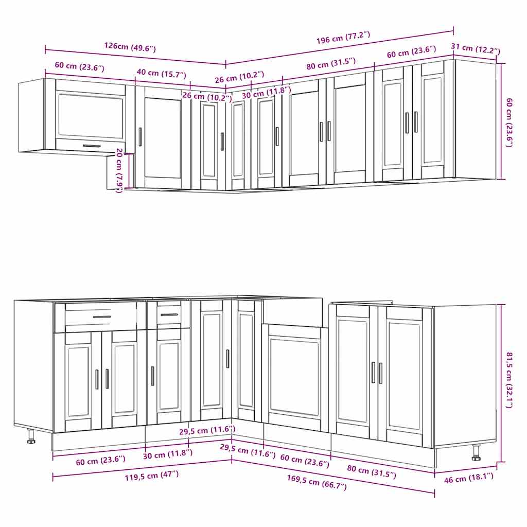 vidaXL 11 Piece Kitchen Cabinet Set Porto Old Wood Engineered Wood