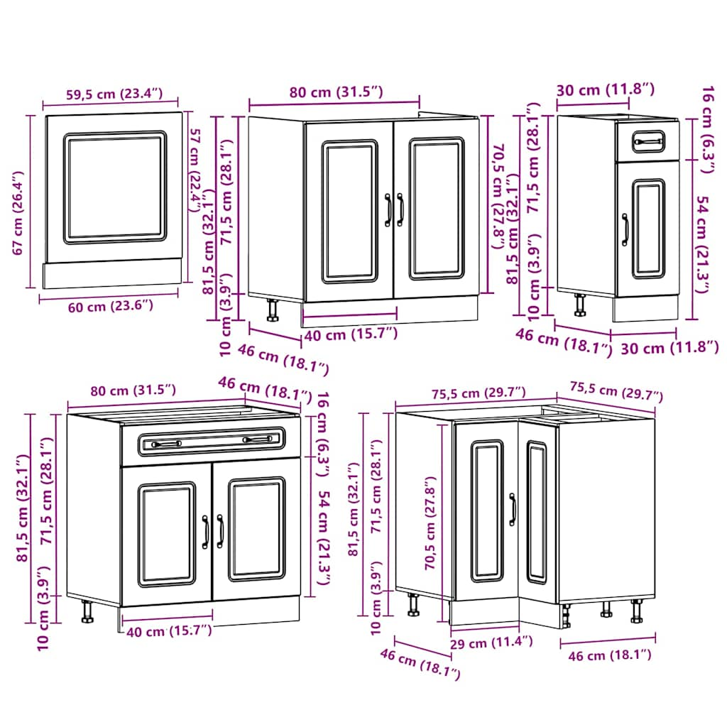 vidaXL 11 Piece Kitchen Cabinet Set Kalmar Black Engineered Wood