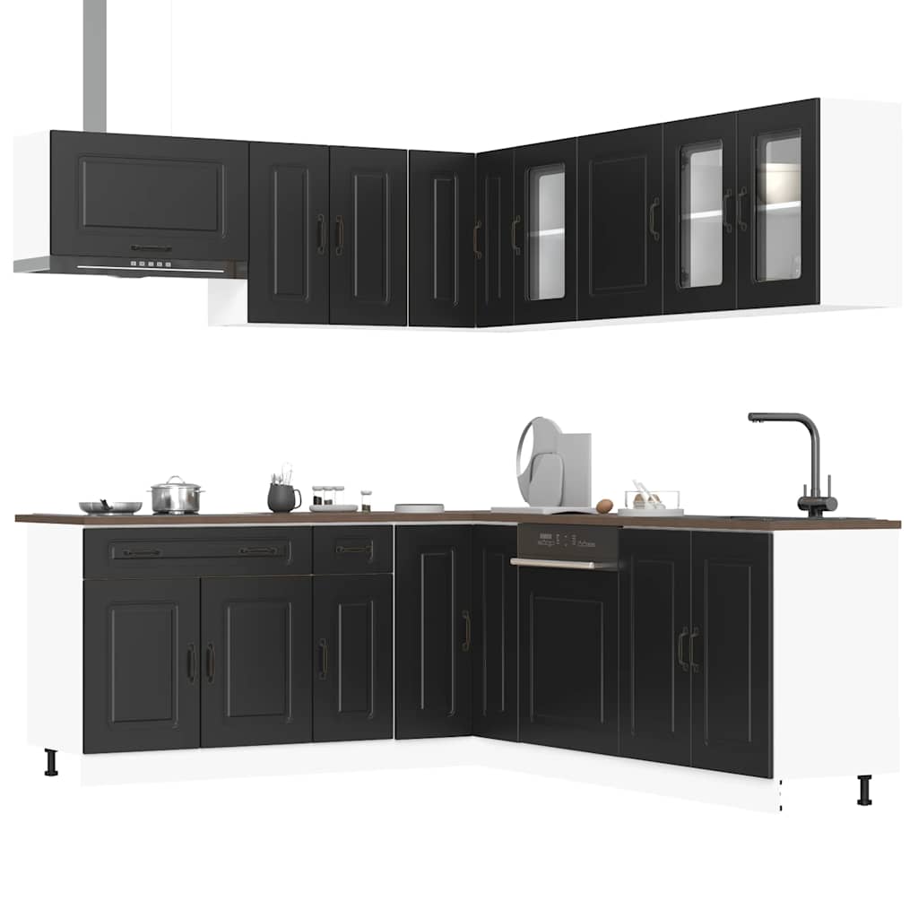 vidaXL 11 Piece Kitchen Cabinet Set Kalmar Black Engineered Wood