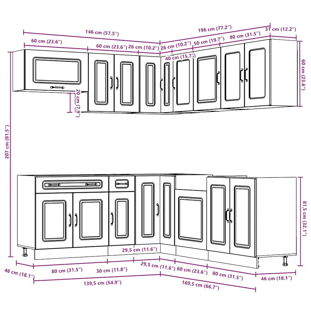 vidaXL 11 Piece Kitchen Cabinet Set Kalmar Gloss White Engineered Wood