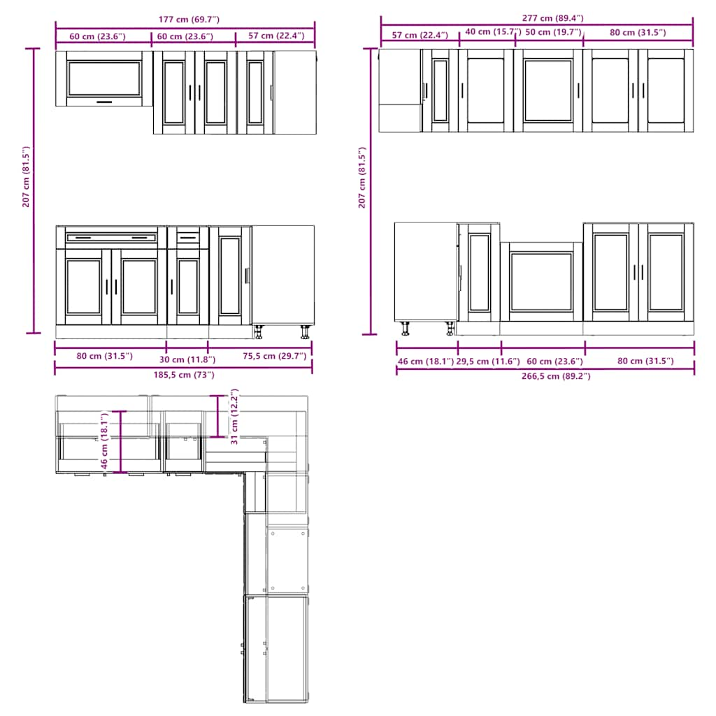 vidaXL 11 Piece Kitchen Cabinet Set Porto Black Engineered Wood