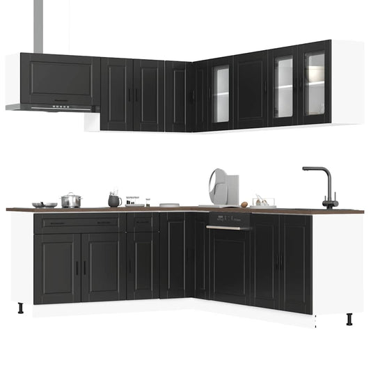 vidaXL 11 Piece Kitchen Cabinet Set Porto Black Engineered Wood