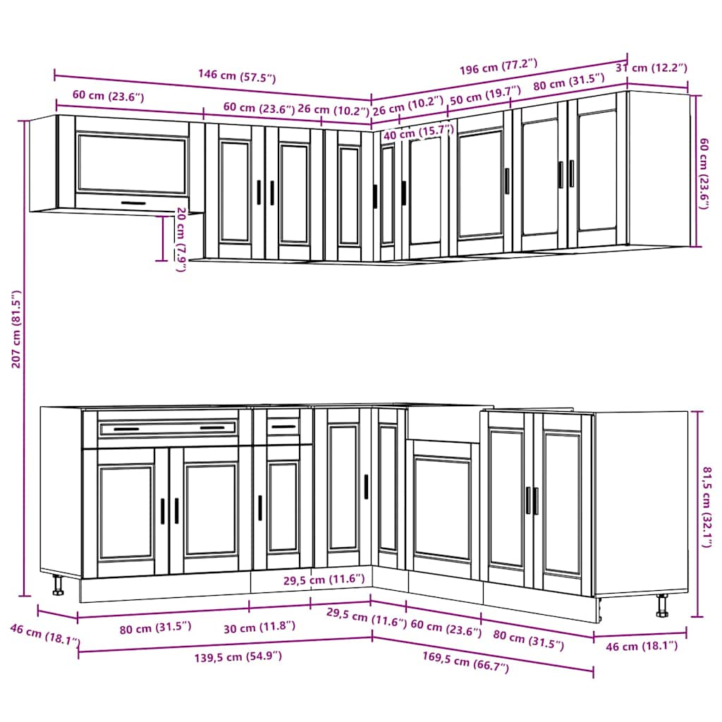 vidaXL 11 Piece Kitchen Cabinet Set Porto Gloss White Engineered Wood