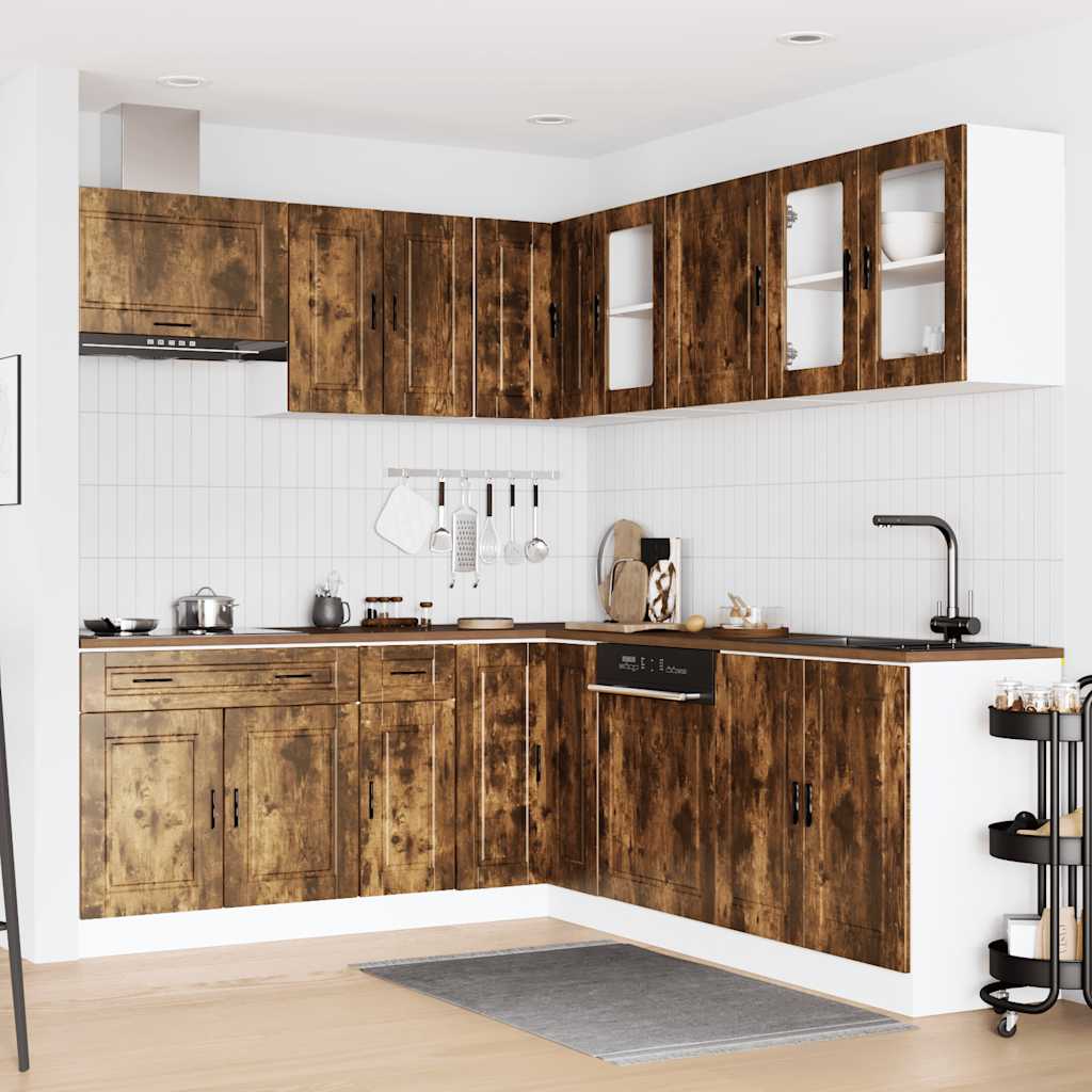 vidaXL 11 Piece Kitchen Cabinet Set Porto Smoked Oak Engineered Wood