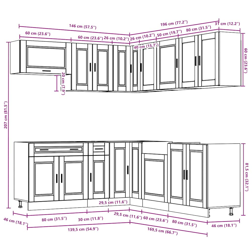 vidaXL 11 Piece Kitchen Cabinet Set Porto Artisan Oak Engineered Wood