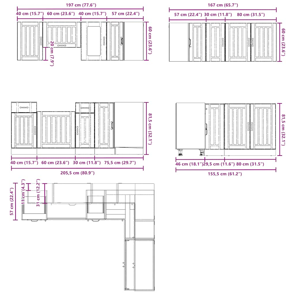 vidaXL 11 Piece Kitchen Cabinet Set Kalmar Black Engineered Wood