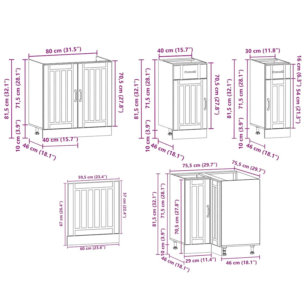 vidaXL 11 Piece Kitchen Cabinet Set Kalmar Black Engineered Wood