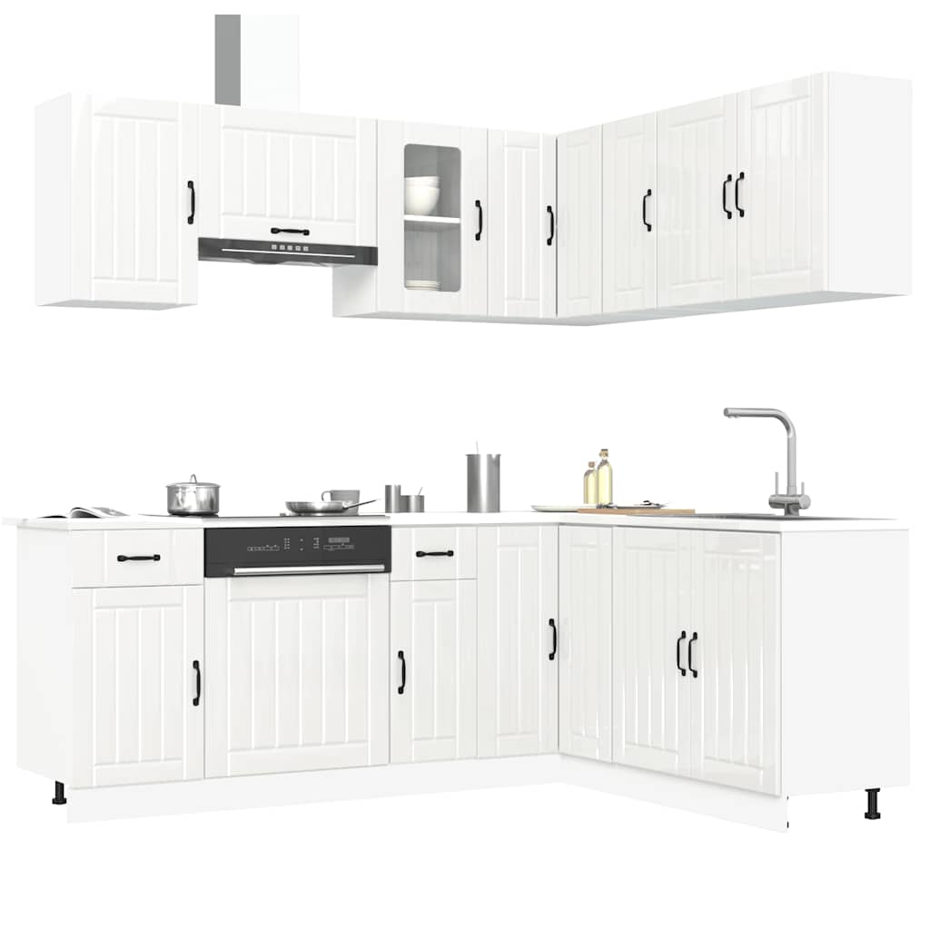 vidaXL 11 Piece Kitchen Cabinet Set Kalmar Gloss White Engineered Wood