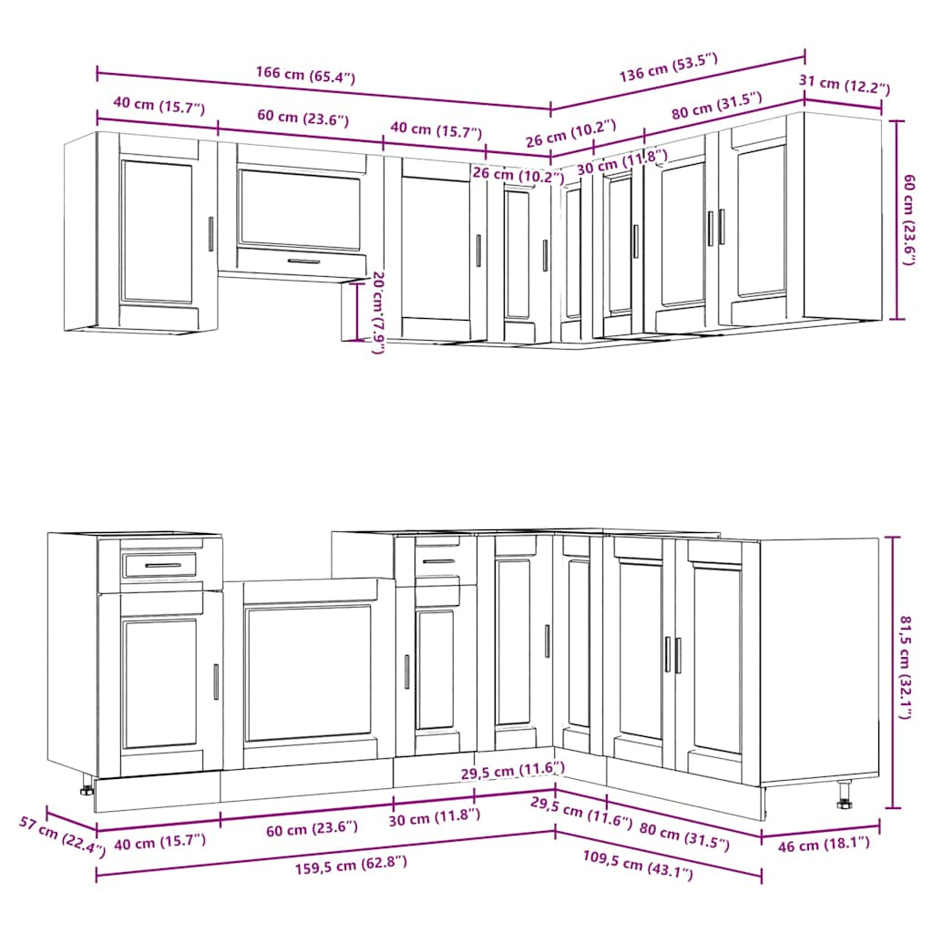 vidaXL 11 Piece Kitchen Cabinet Set Porto White Engineered Wood