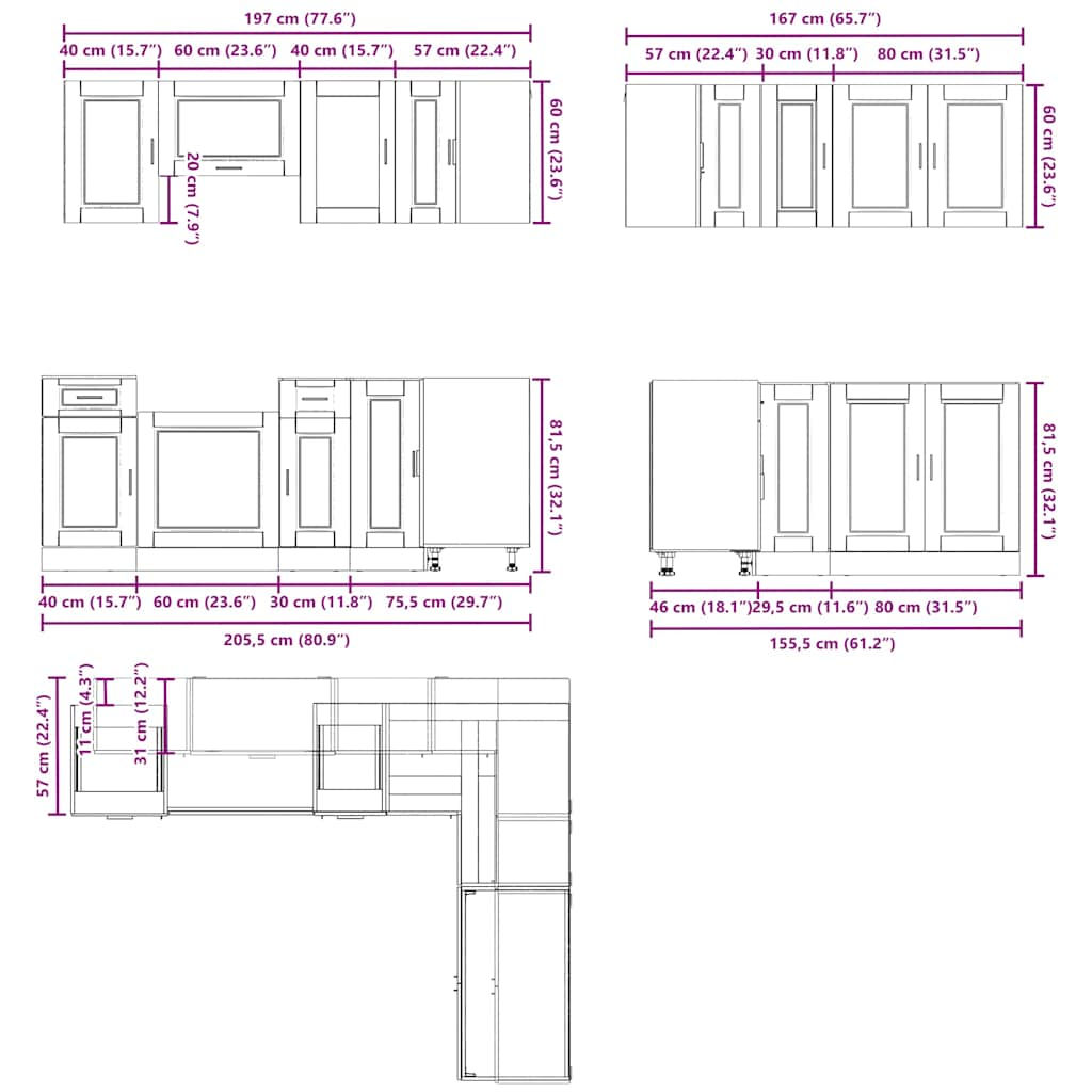 vidaXL 11 Piece Kitchen Cabinet Set Porto White Engineered Wood