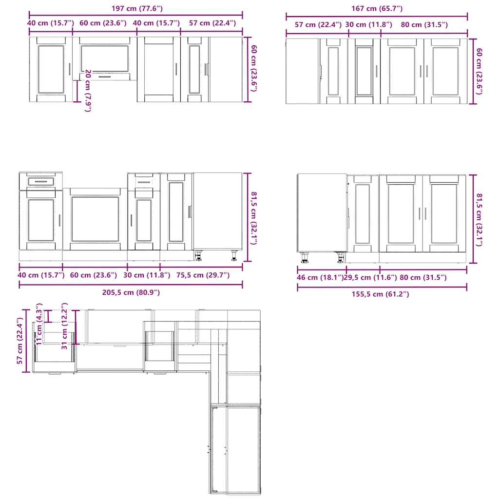 vidaXL 11 Piece Kitchen Cabinet Set Porto Black Engineered Wood