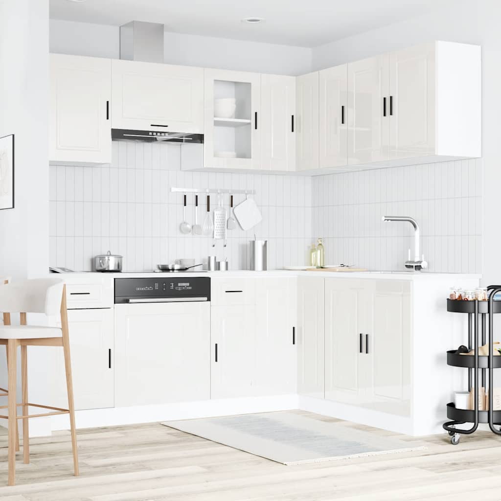 vidaXL 11 Piece Kitchen Cabinet Set Porto Gloss White Engineered Wood