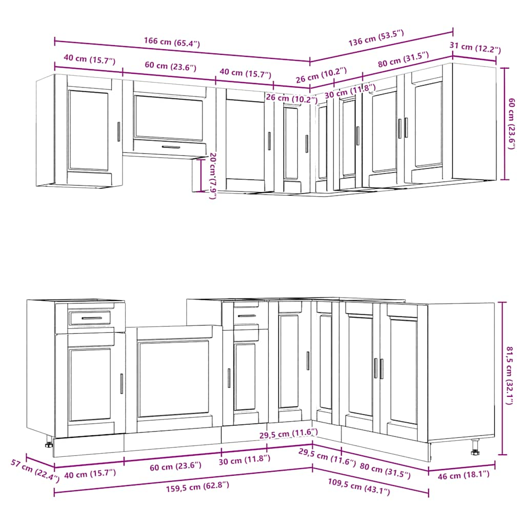 vidaXL 11 Piece Kitchen Cabinet Set Porto Gloss White Engineered Wood