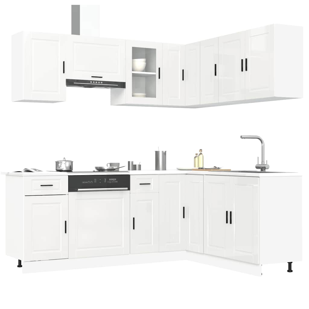 vidaXL 11 Piece Kitchen Cabinet Set Porto Gloss White Engineered Wood