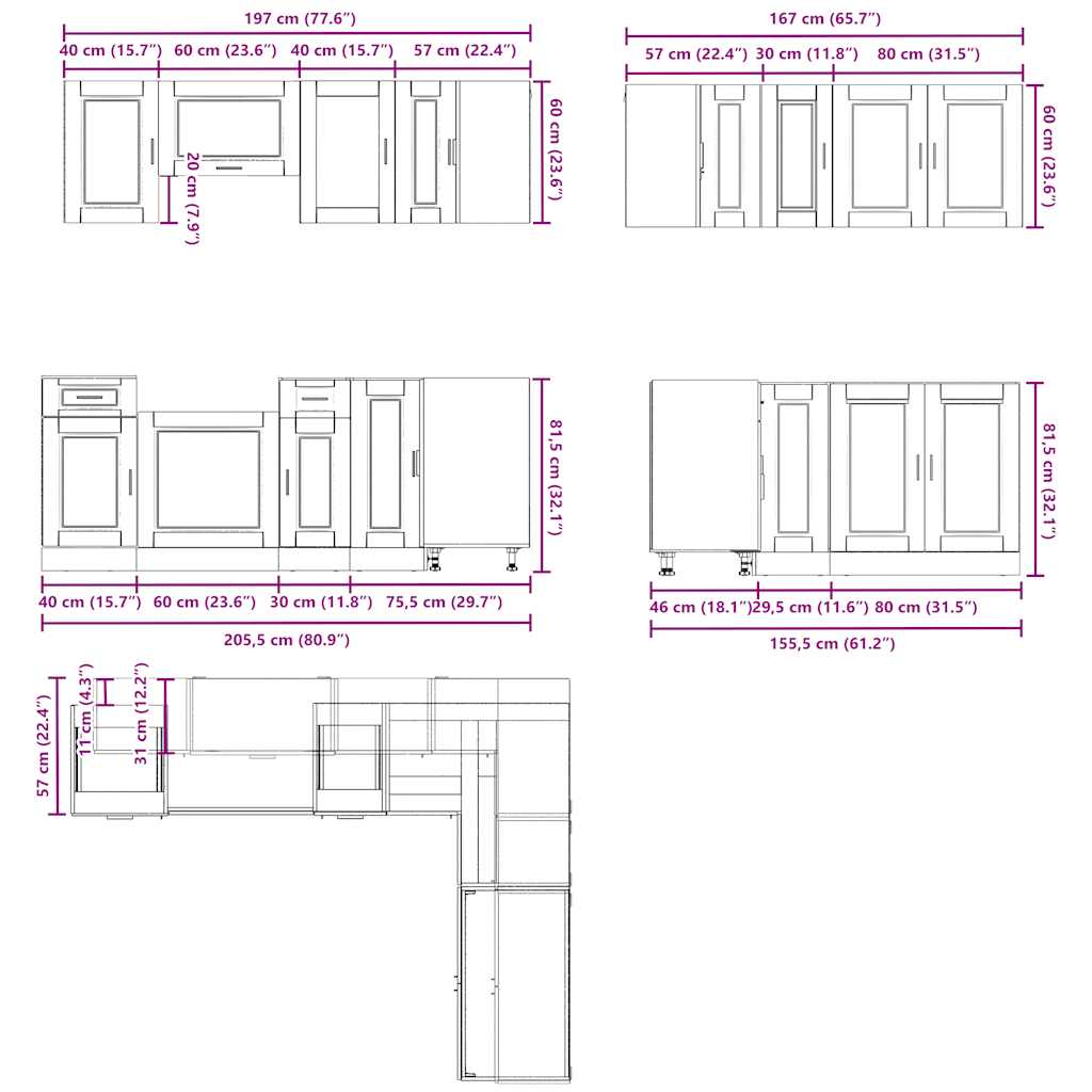 vidaXL 11 Piece Kitchen Cabinet Set Porto Sonoma Oak Engineered Wood