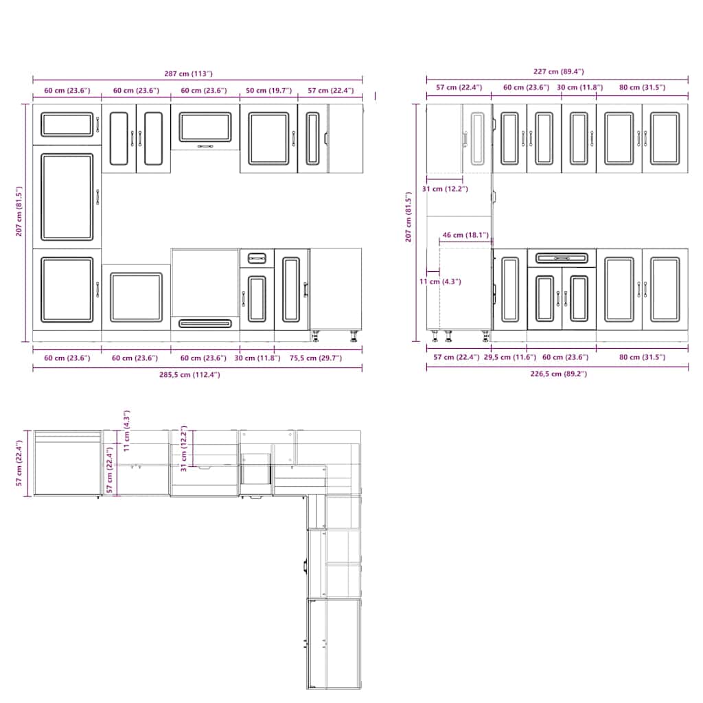 14 Piece Kitchen Cabinet Set Kalmar White Engineered Wood