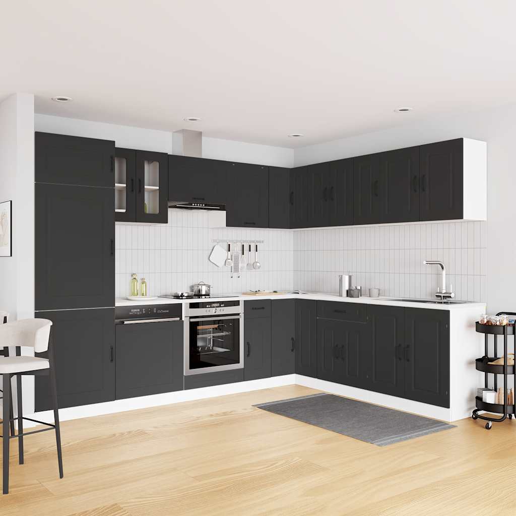 14 Piece Kitchen Cabinet Set Kalmar Black Engineered Wood