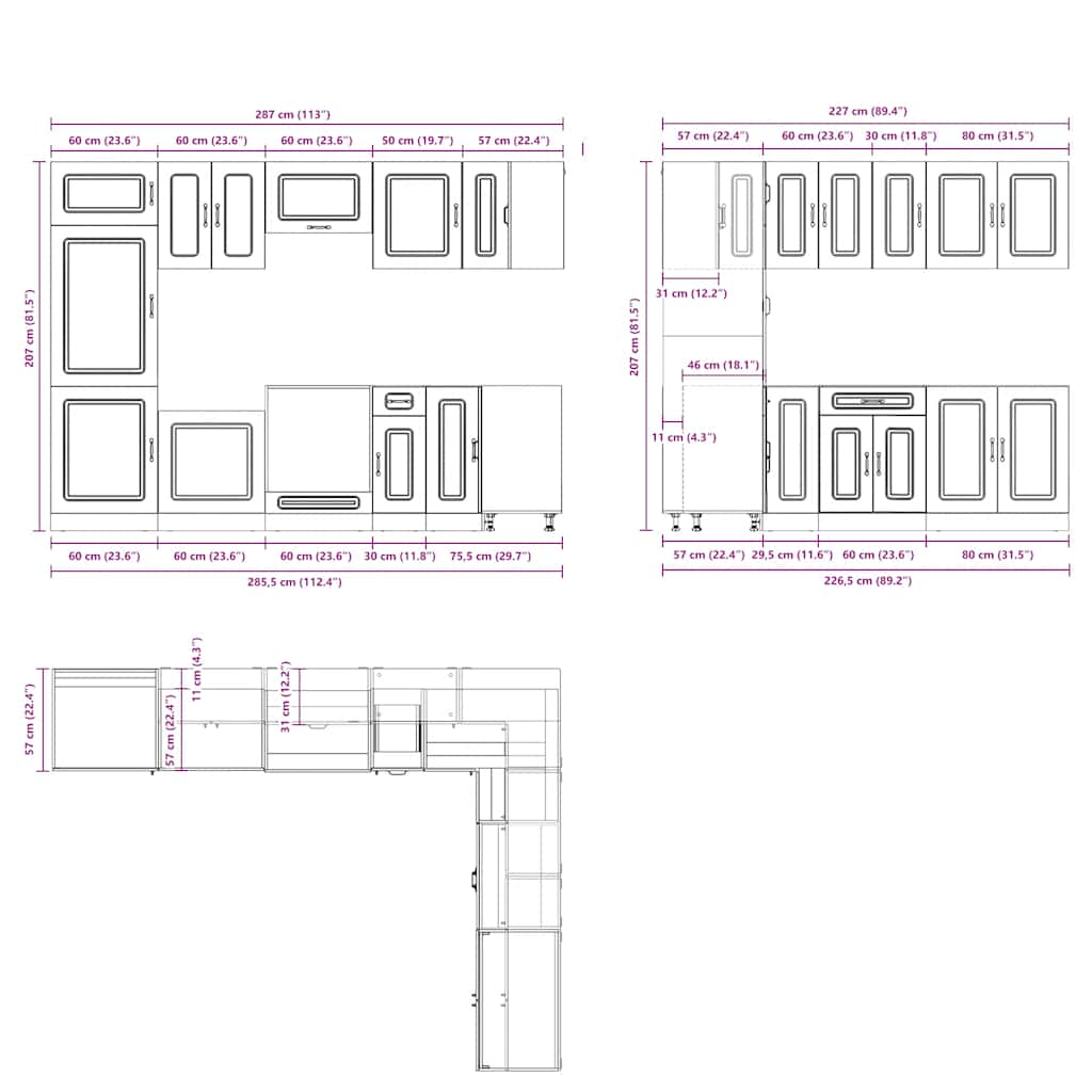 14 Piece Kitchen Cabinet Set Kalmar Black Engineered Wood