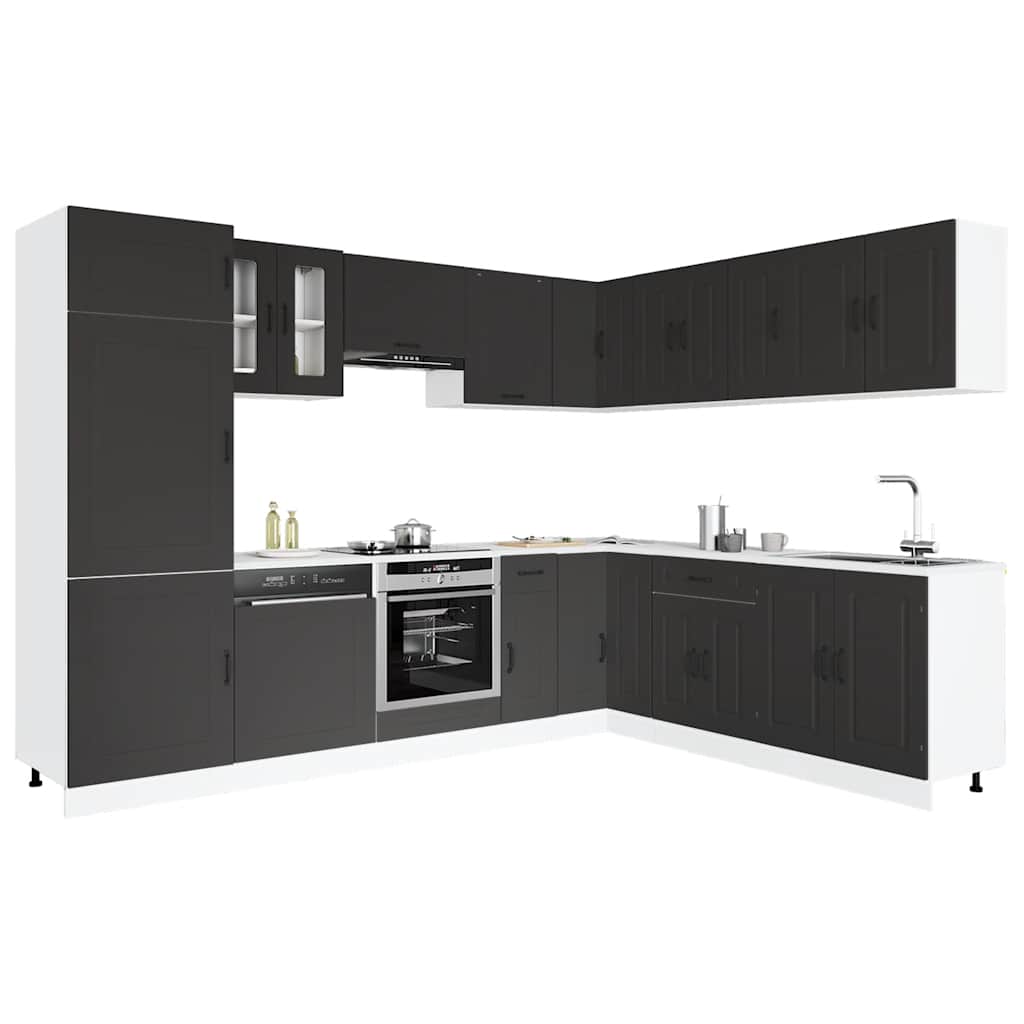 14 Piece Kitchen Cabinet Set Kalmar Black Engineered Wood