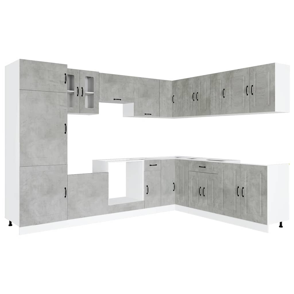 14 Piece Kitchen Cabinet Set Kalmar Concrete Grey Engineered Wood