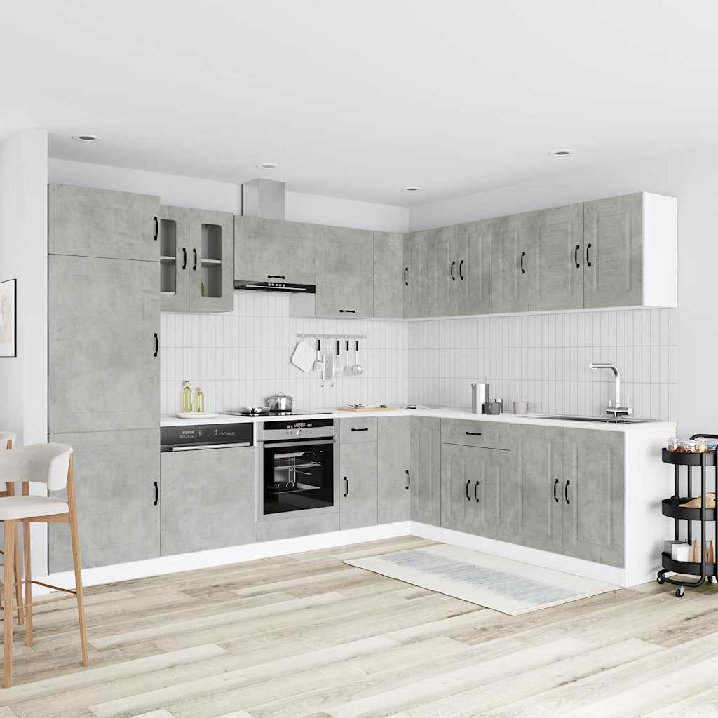 14 Piece Kitchen Cabinet Set Kalmar Concrete Grey Engineered Wood