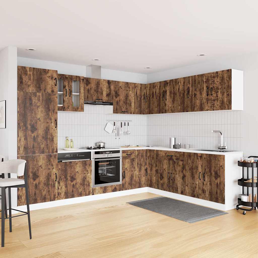 14 Piece Kitchen Cabinet Set Kalmar Smoked Oak Engineered Wood