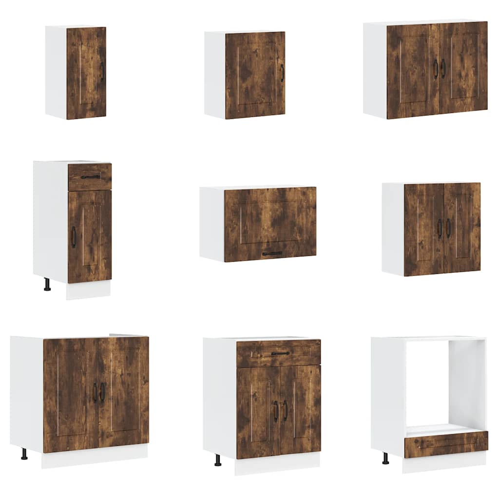14 Piece Kitchen Cabinet Set Kalmar Smoked Oak Engineered Wood