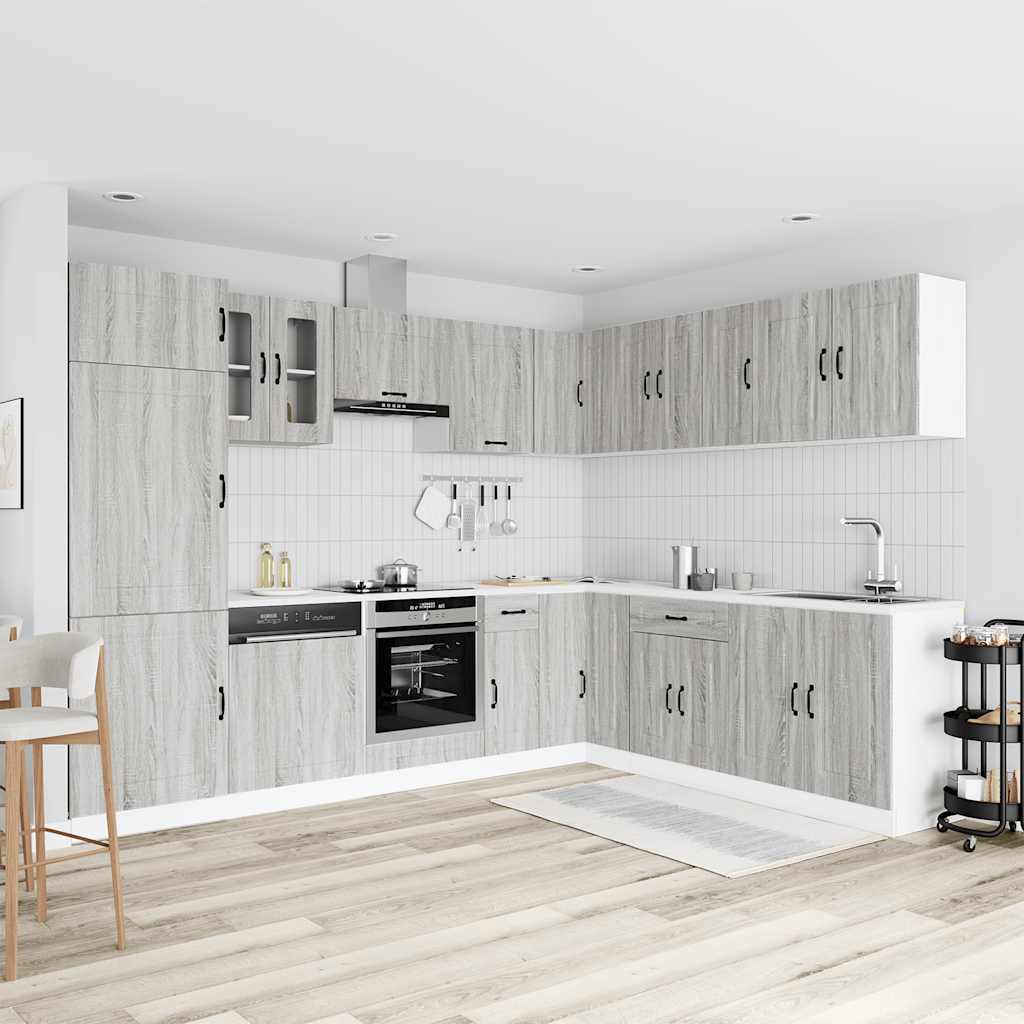 14 Piece Kitchen Cabinet Set Kalmar Grey Sonoma Engineered Wood