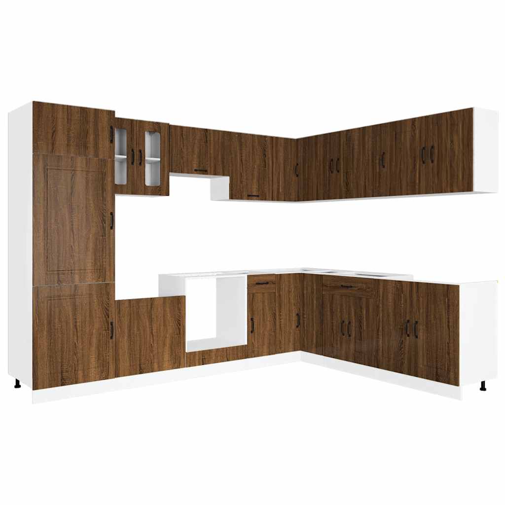14 Piece Kitchen Cabinet Set Kalmar Brown Oak Engineered Wood