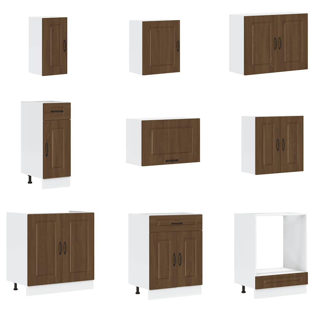 14 Piece Kitchen Cabinet Set Kalmar Brown Oak Engineered Wood