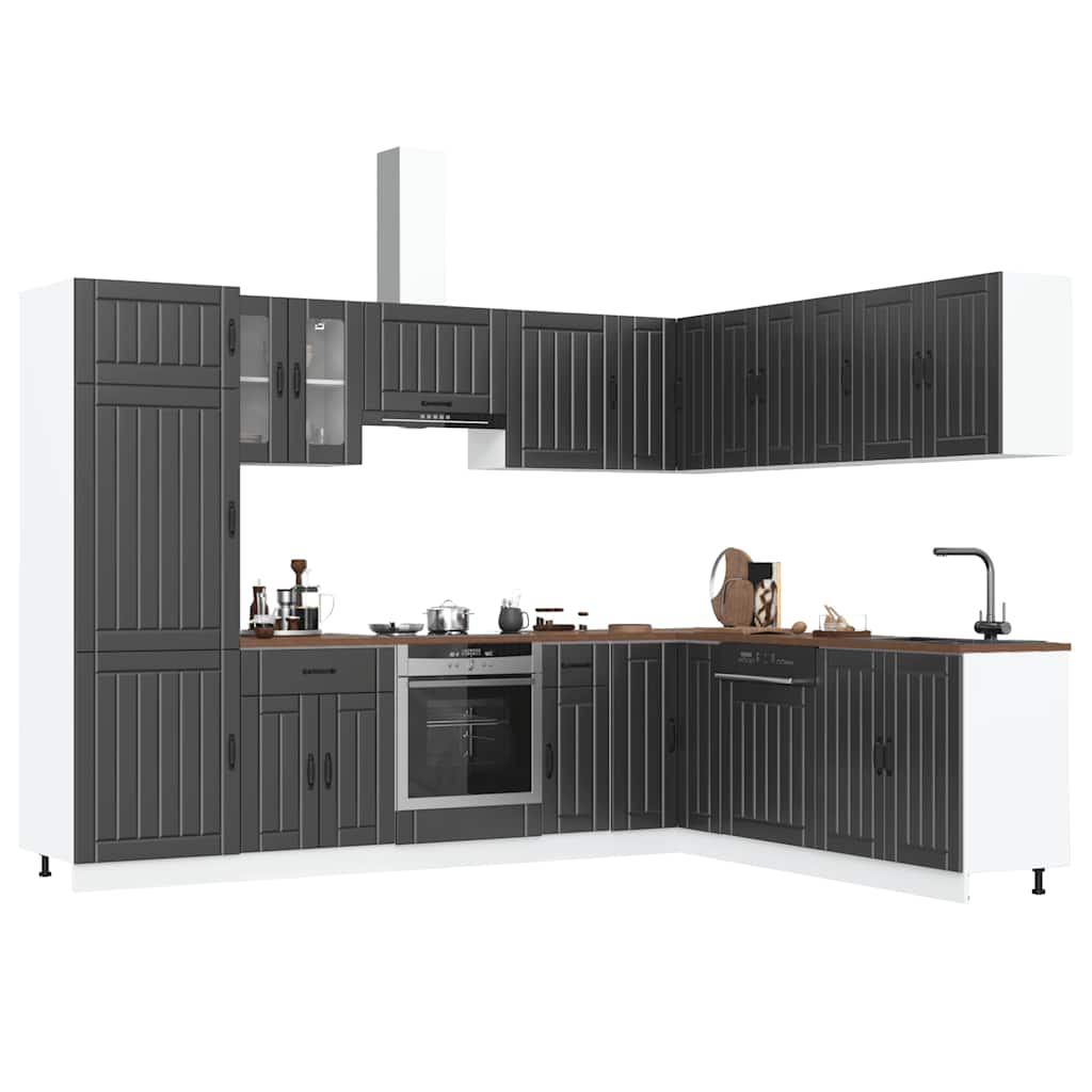 vidaXL 14 Piece Kitchen Cabinet Set Lucca Black Engineered Wood