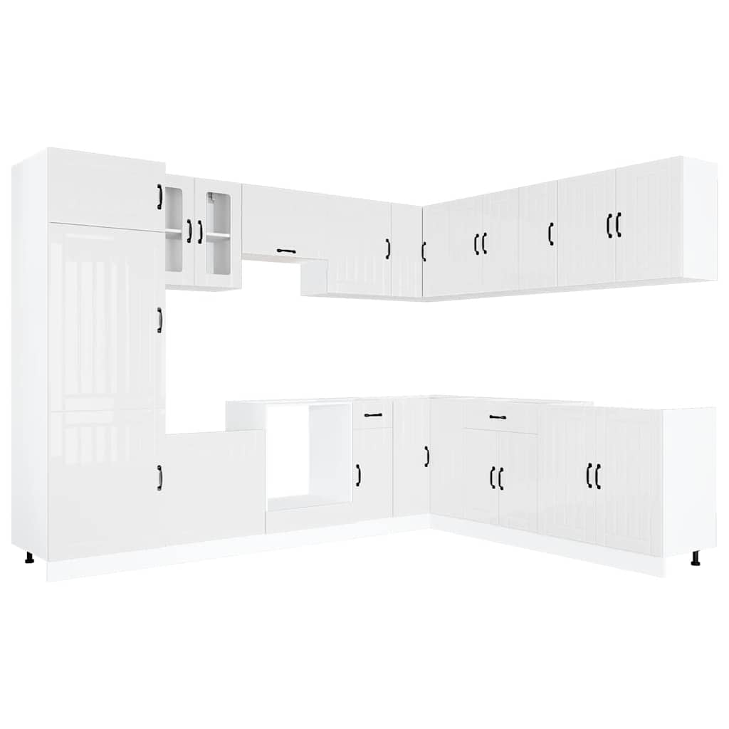 14 Piece Kitchen Cabinet Set Lucca Gloss White Engineered Wood