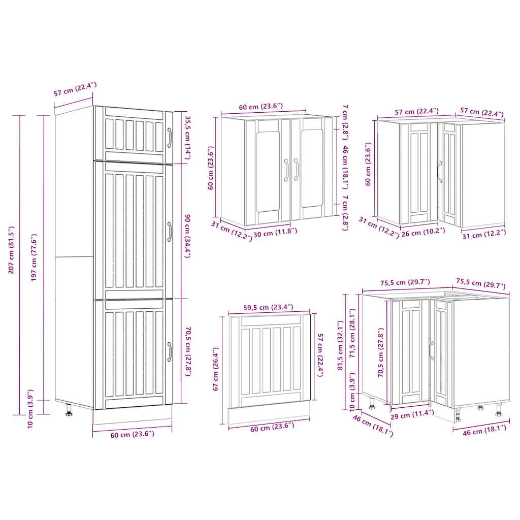 vidaXL 14 Piece Kitchen Cabinet Set Lucca Smoked Oak Engineered Wood