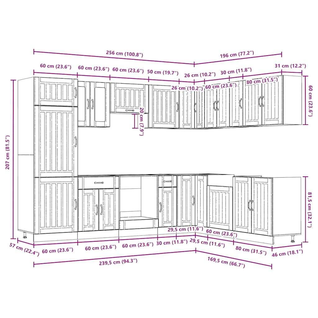 vidaXL 14 Piece Kitchen Cabinet Set Lucca Grey Sonoma Engineered Wood