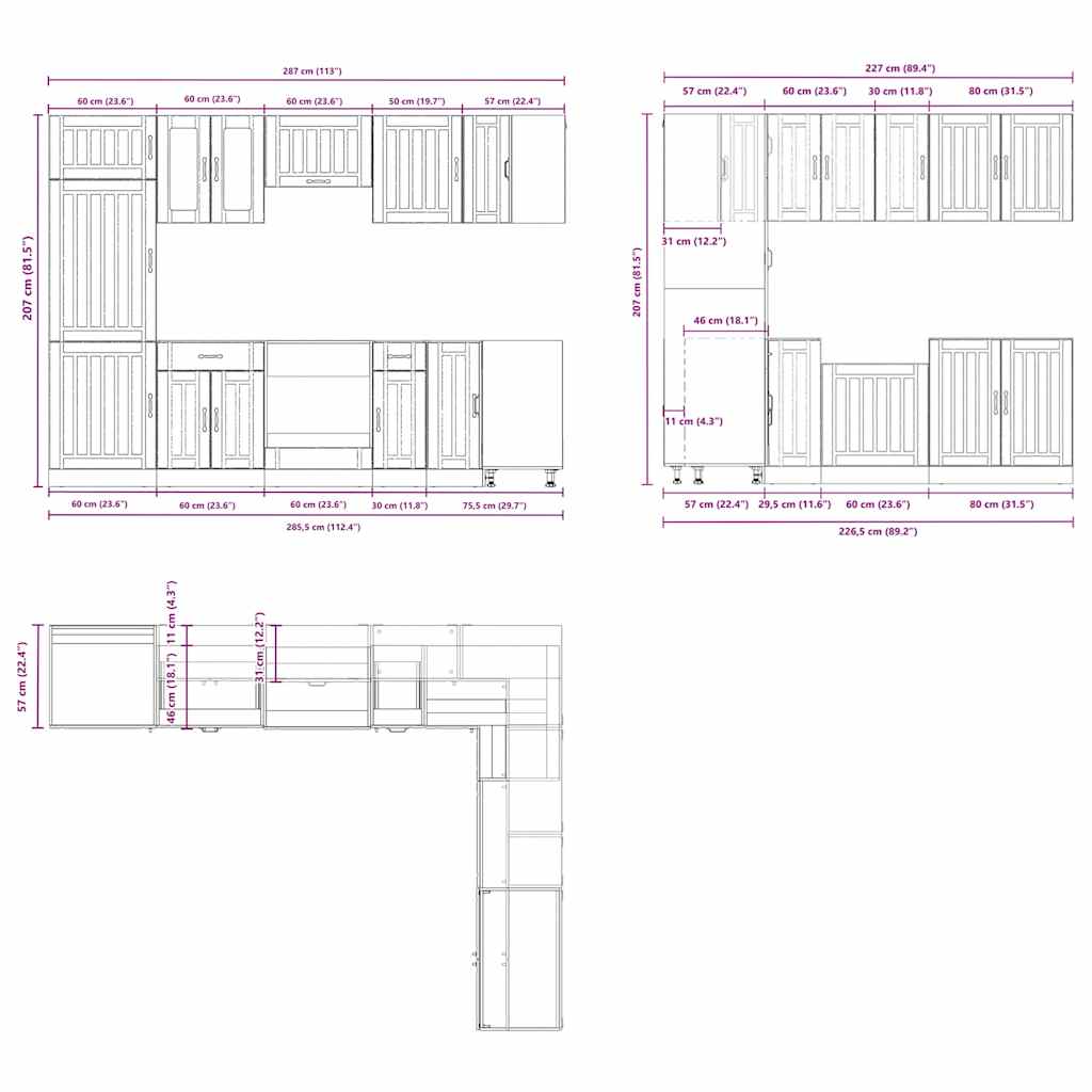 vidaXL 14 Piece Kitchen Cabinet Set Lucca Grey Sonoma Engineered Wood