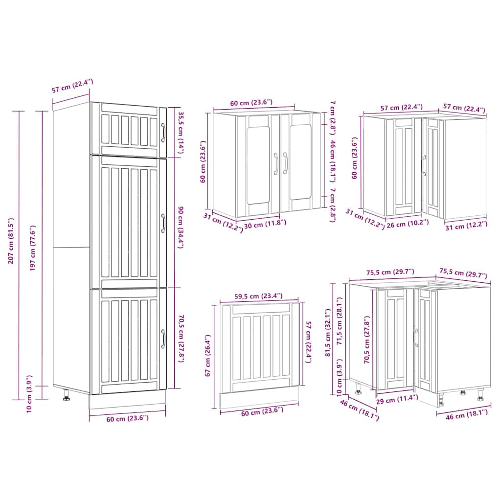 vidaXL 14 Piece Kitchen Cabinet Set Lucca Grey Sonoma Engineered Wood