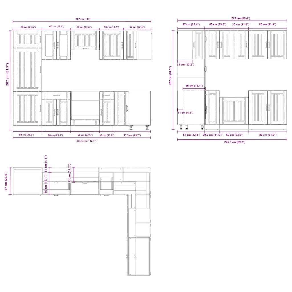 vidaXL 14 Piece Kitchen Cabinet Set Lucca Brown Oak Engineered Wood