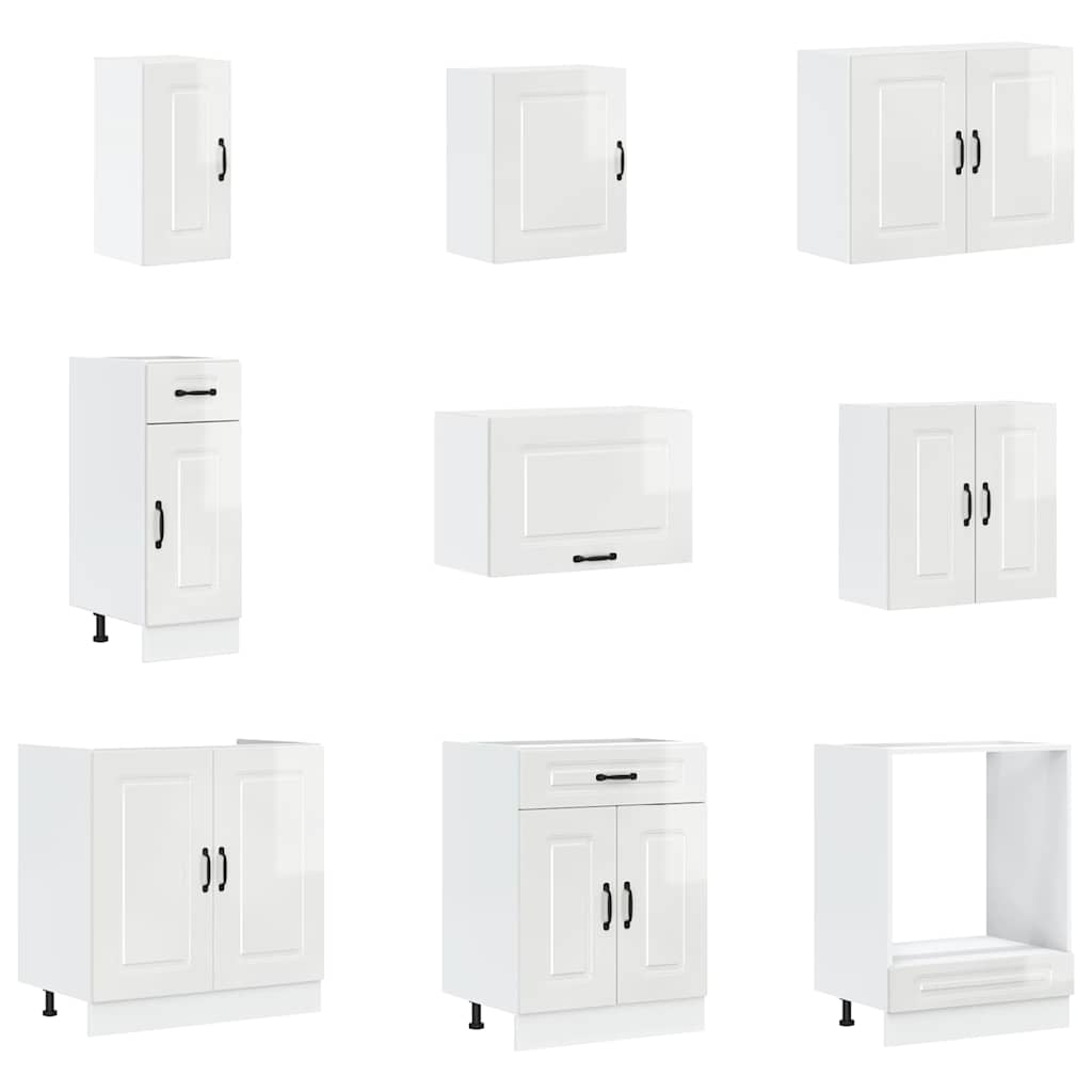 14 Piece Kitchen Cabinet Set Porto Gloss White Engineered Wood
