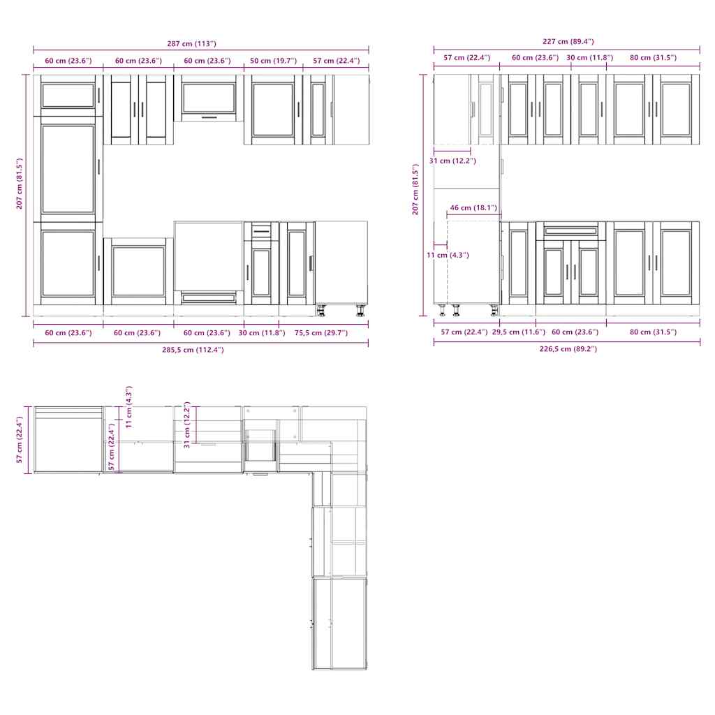 14 Piece Kitchen Cabinet Set Porto Sonoma Oak Engineered Wood