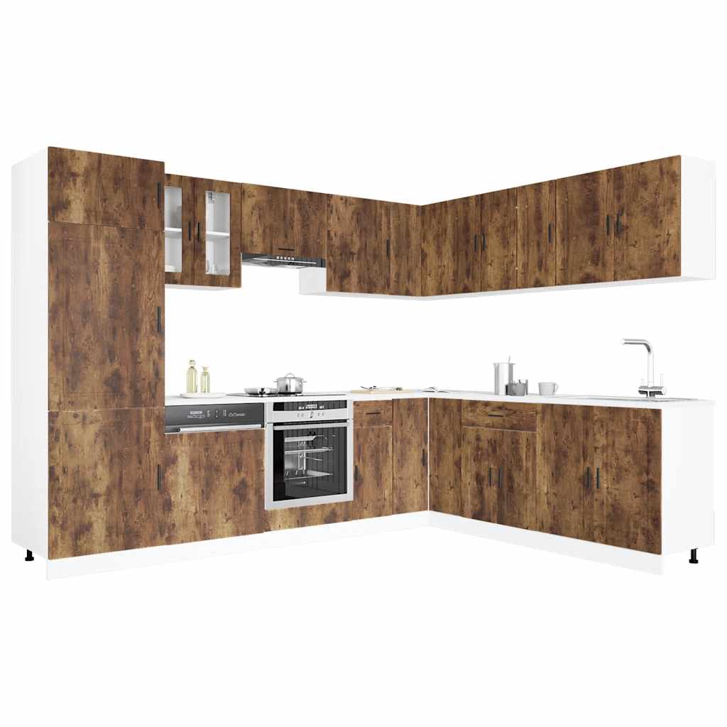 14 Piece Kitchen Cabinet Set Porto Smoked Oak Engineered Wood